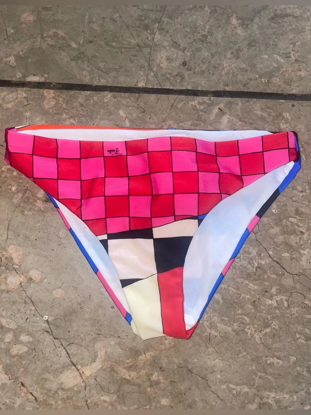 New! Emilio Pucci Kids Girls Pink Red Checkerboard Bikini Swim Bottom ❤️ 6Y